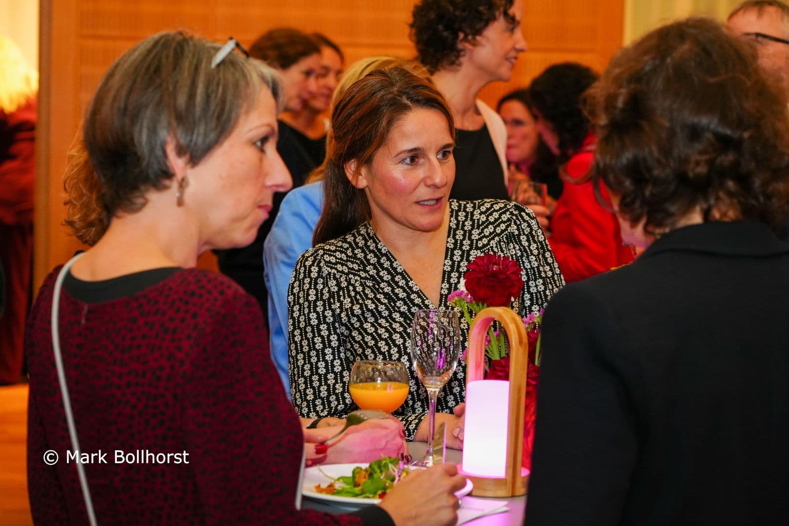 Mandy Mangler, Chefärztin und Trägerin des Berliner Frauenpreises ((2.v.l.) im Gespräch.