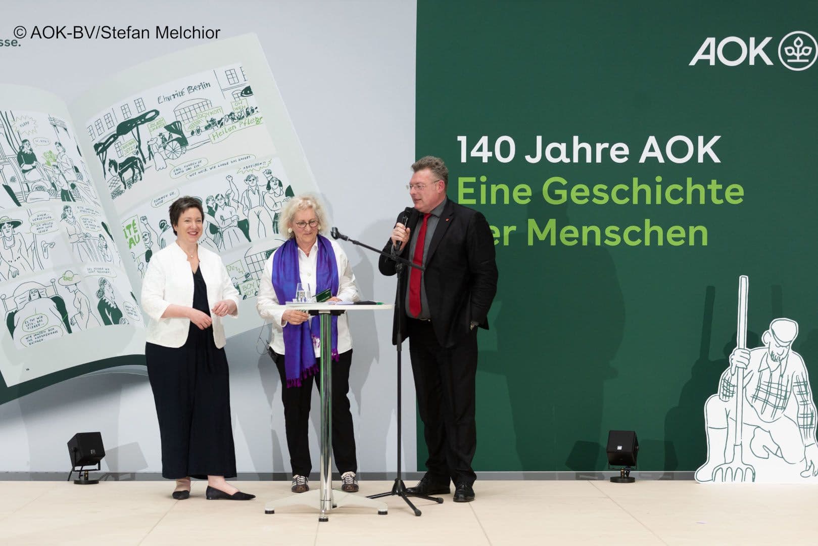 Die Veranstalter mit Moderatorin: Susanne Wagenmann (AOK-BV) (l.), Lisa Braun, Knut Lambertin (AOK-BV)